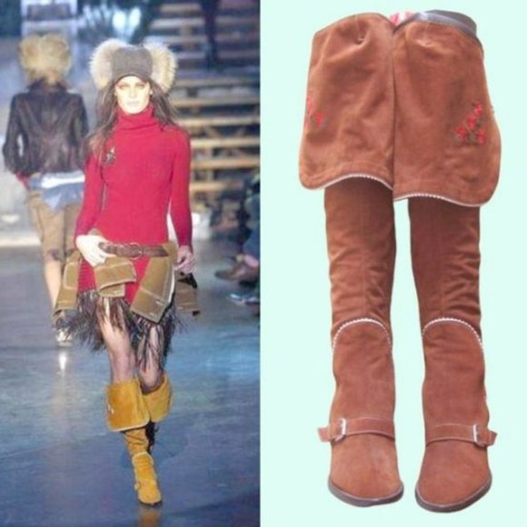 $1755! DSQUARED2 PIRATE!!!  SUEDE DUO BOOTS!~FOLD OR OVER KNEE- 9 1/2-10 - Picture 2 of 11